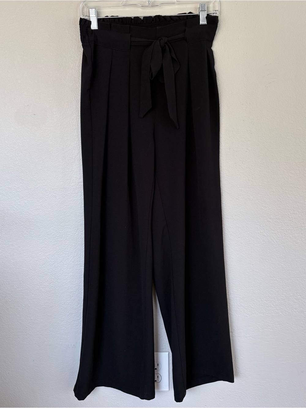 Black High-Waist Wide Leg Tie-Waist Pants